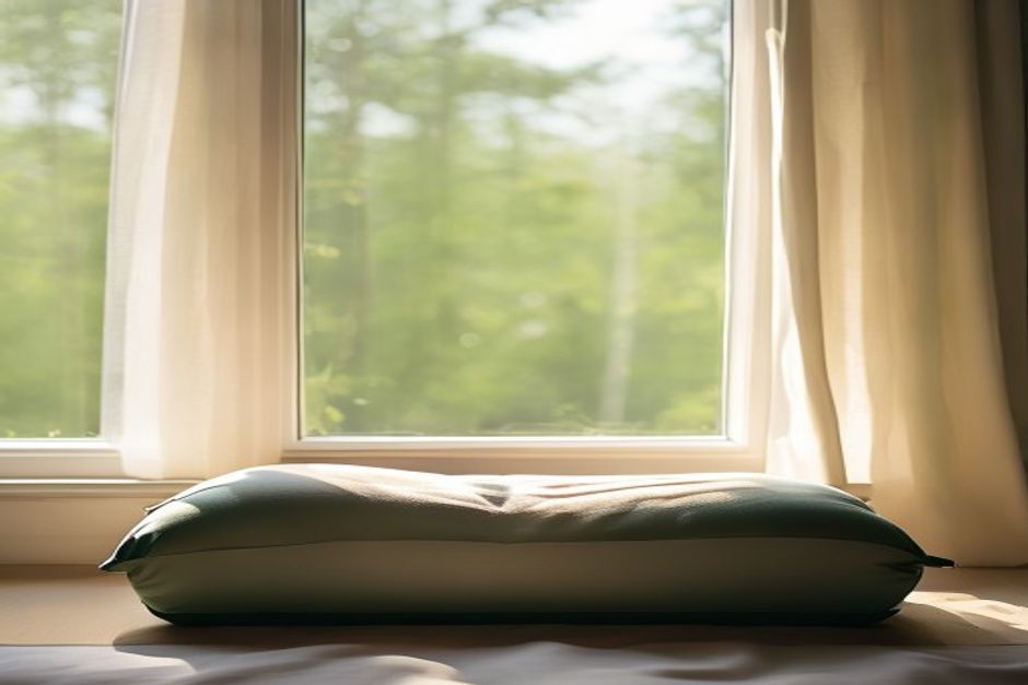 Meditationspude ved et vindue i dag